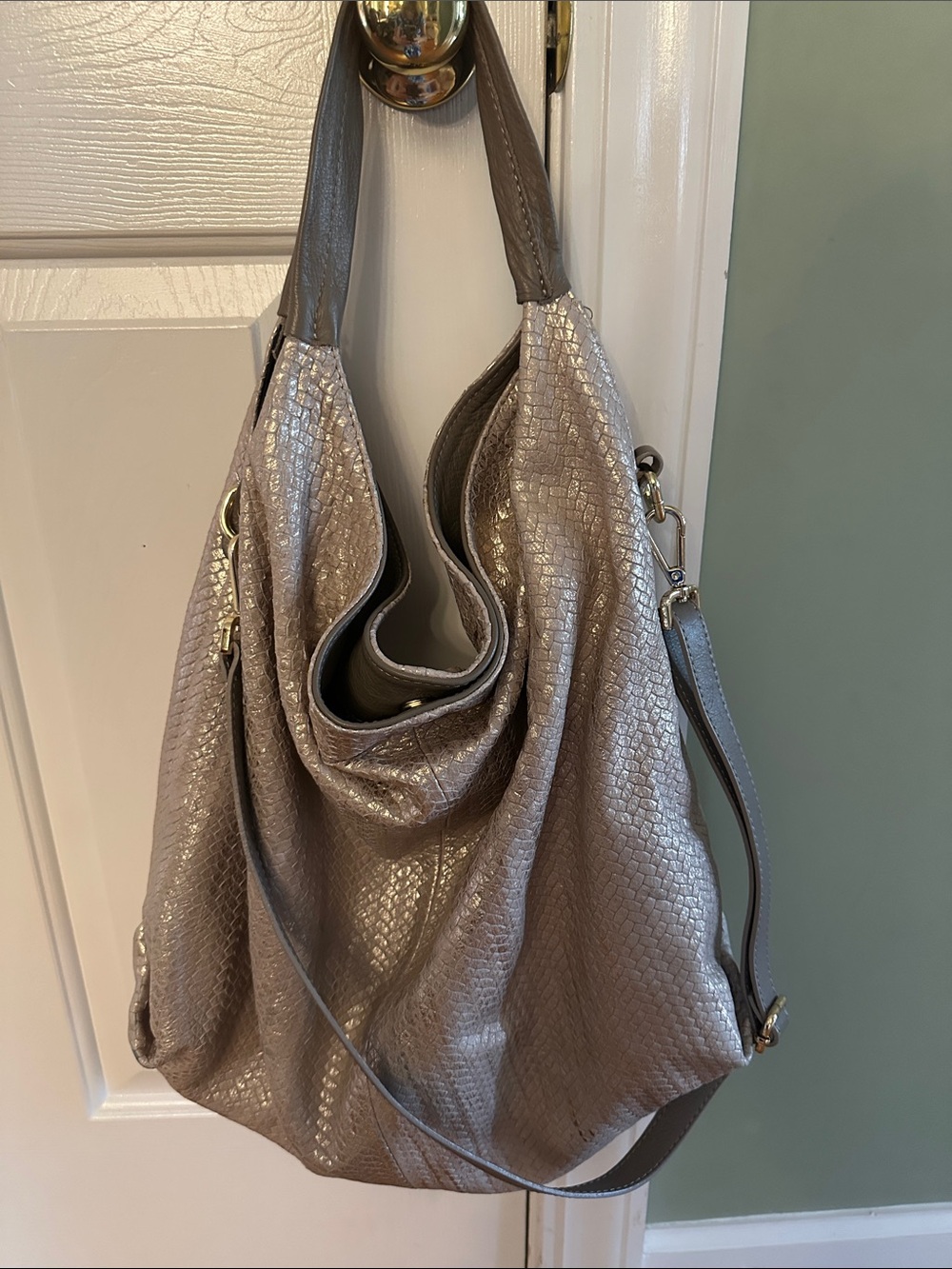 Laura Di Maggio Metallic Taupe Hobo Bag with Textured Finish